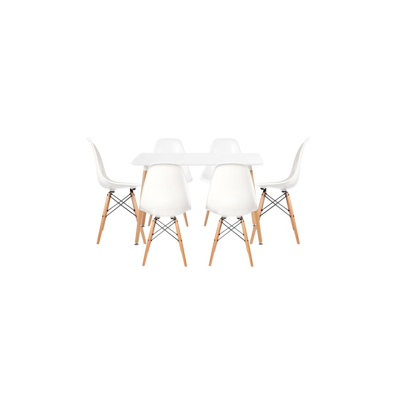 Juego de Comedor Eames Mesa rectangular 120x80 + 6 Sillas Blanco
