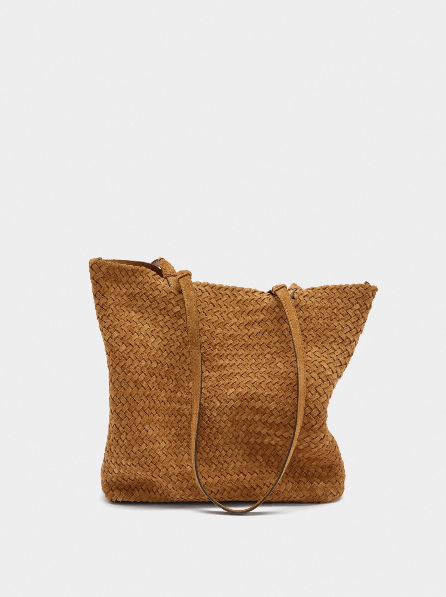 Bolso Shopper De Piel Trenzada - camel 