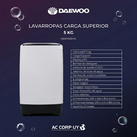 Lavarropas carga superior Daewoo | Capacidad 5kg | Color blanco Lavarropas carga superior Daewoo | Capacidad 5kg | Color blanco