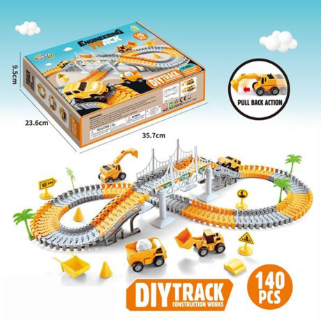 Pista Carreras Flexible Ciudad en Construcción Camiones 140P Naranja