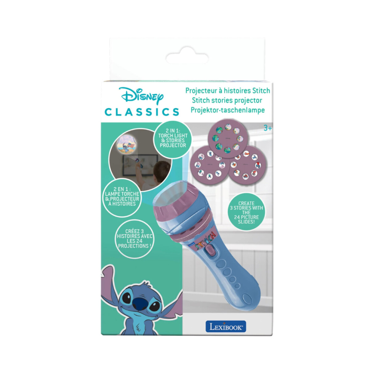 Linterna Proyector Stitch - 3 Discos 