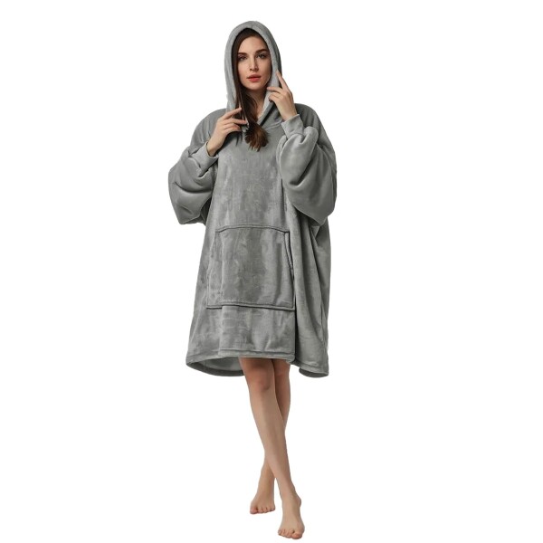 Manta Buzo Canguro Con Capucha Corderito Invierno Suave Variante Color Gris