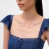 FLTR SLV SQ NK PEPLUM TOP MEDIUM WASH