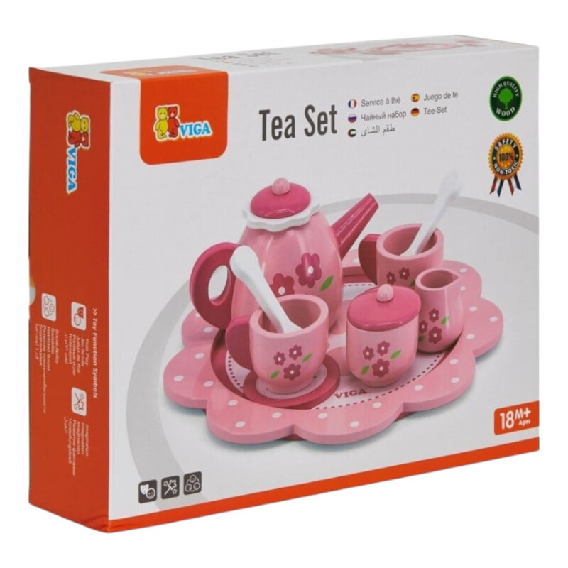 Juego de Té Rosa en Madera Viga Juego de Té Rosa en Madera Viga