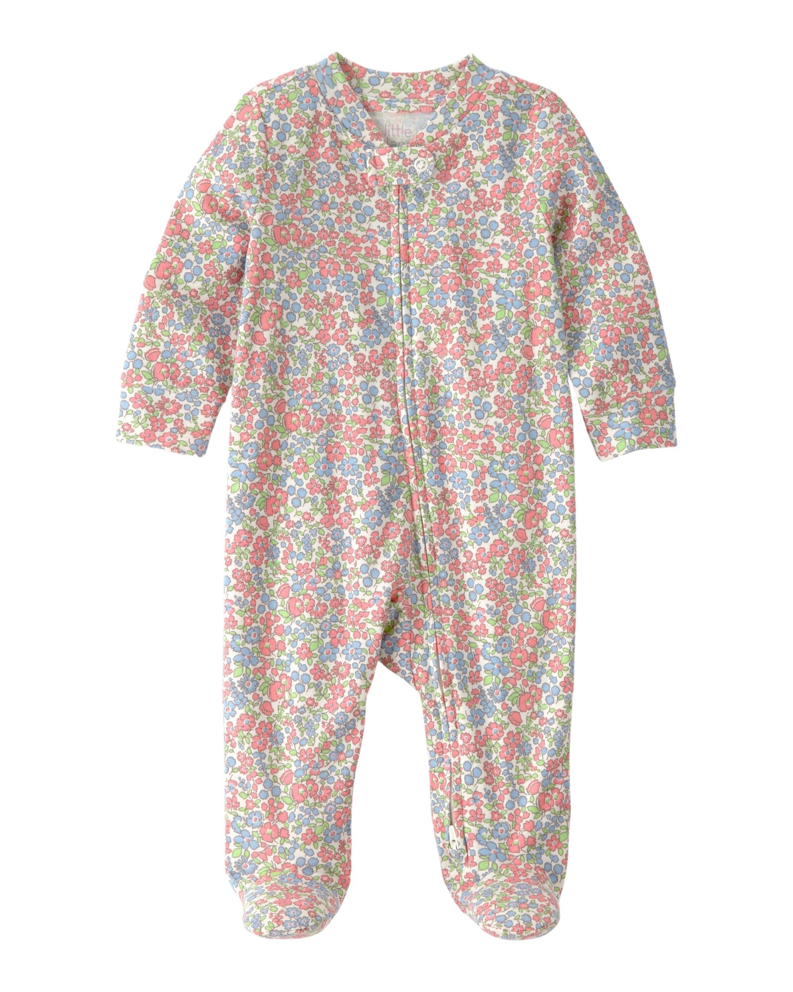 Pijama enterito de algodón orgánico con pie, diseño floral Sin color