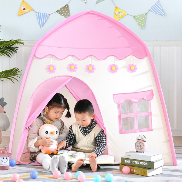 Carpa Casita Infantil Desarmable C/ Ventanas Diseño Infantil Color Rosa