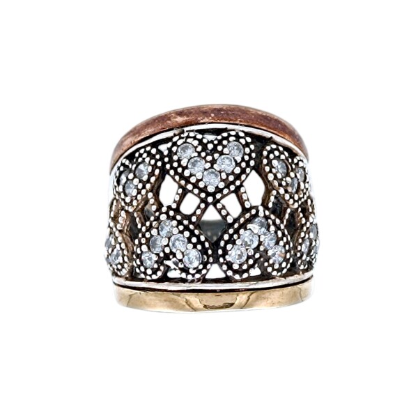 Anillo Corazón-Plata y Oro-Piedra Zirconia-AN5078 conpiedra