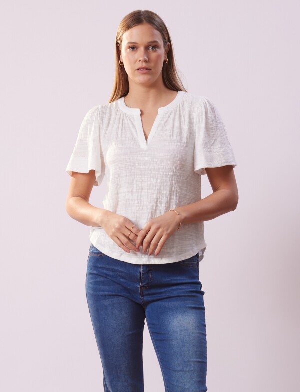 Remera Esc V Mga Bordado CRUDO