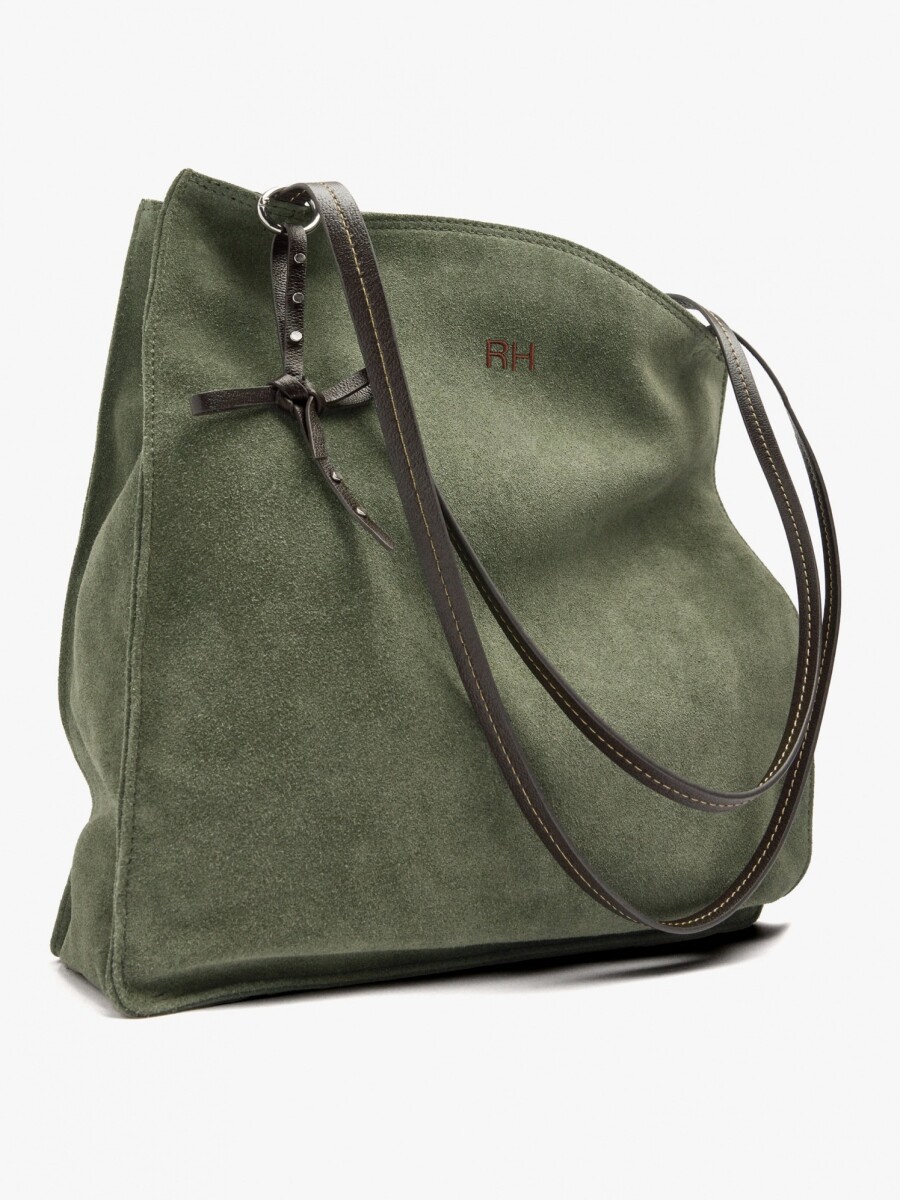 Bolso Shopper Rectangular Con Piel caqui