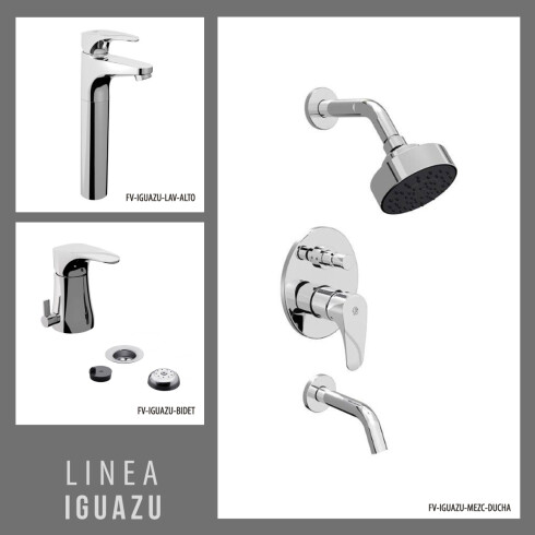 Juego De Griferia Completo,Incluye Ducha Embutida,Lavatorio Alto Y Bidet Linea Fv-Iguazu 000