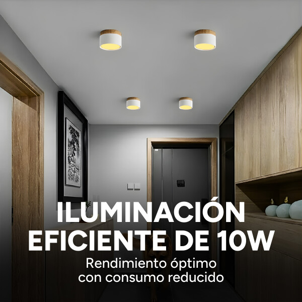 Plafón LED Techo 11 cm Madera Nórdico Luz Fría 10W Pack X 2 Blanco Cálida