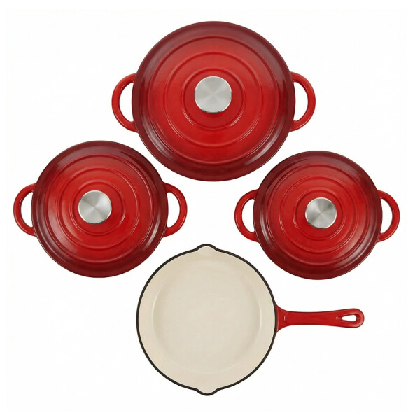 Juego Ollas Hierro Fundido Esmaltado 7 Piezas ROJO
