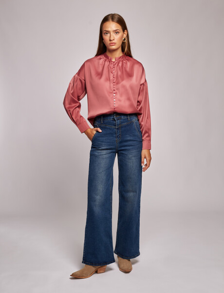 Blusa satinada frunces marsala