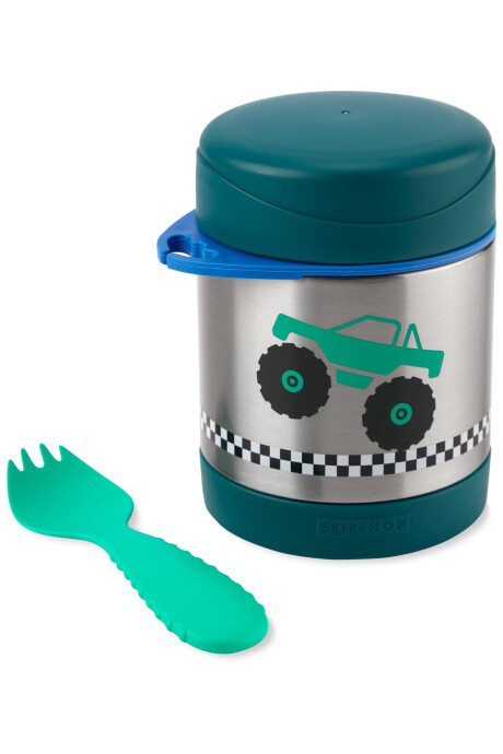 Tupper de acero inoxidable con cubierto, diseño camión Tupper de acero inoxidable con cubierto, diseño camión