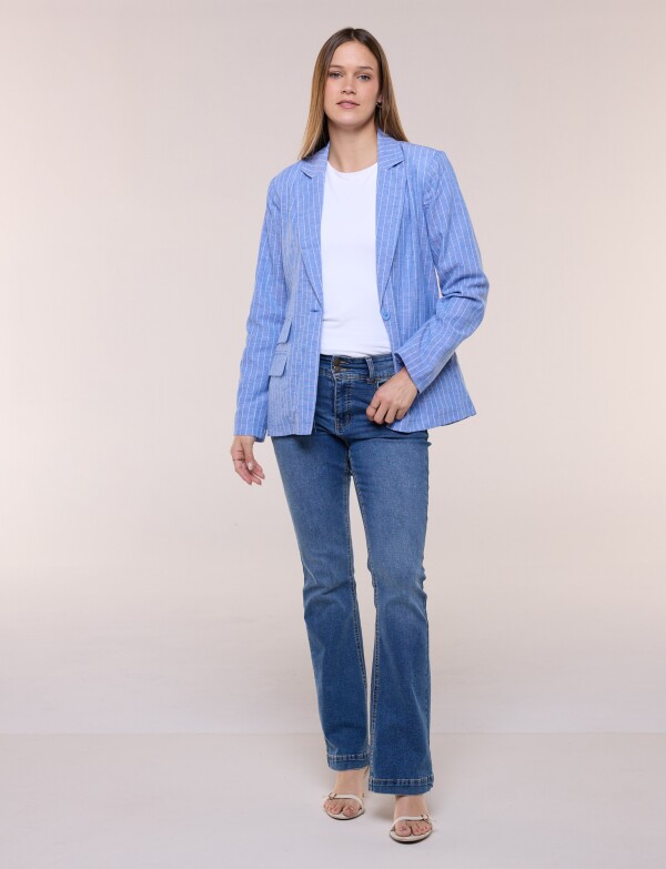 Blazer De Lino Con Botón CELESTE/MULTI