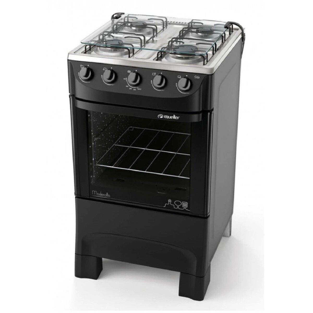 Cocina a Gas Mueller Moderatto 4 Hornallas Negra Ultra Llama 