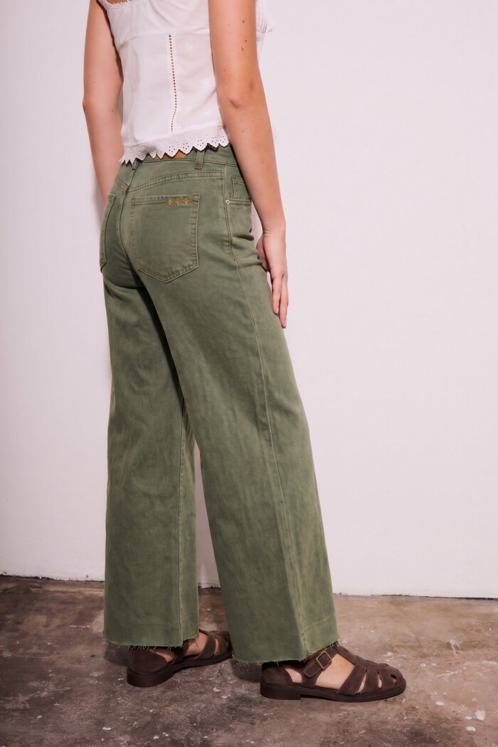 Flare Wide Leg Lavado Oliva