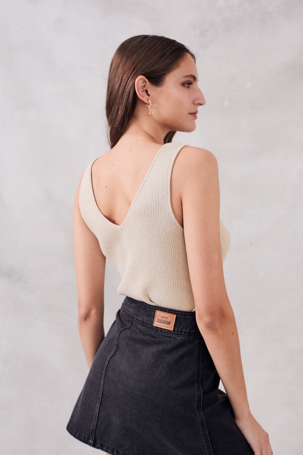 Top Lurex Escote V Beige Melange