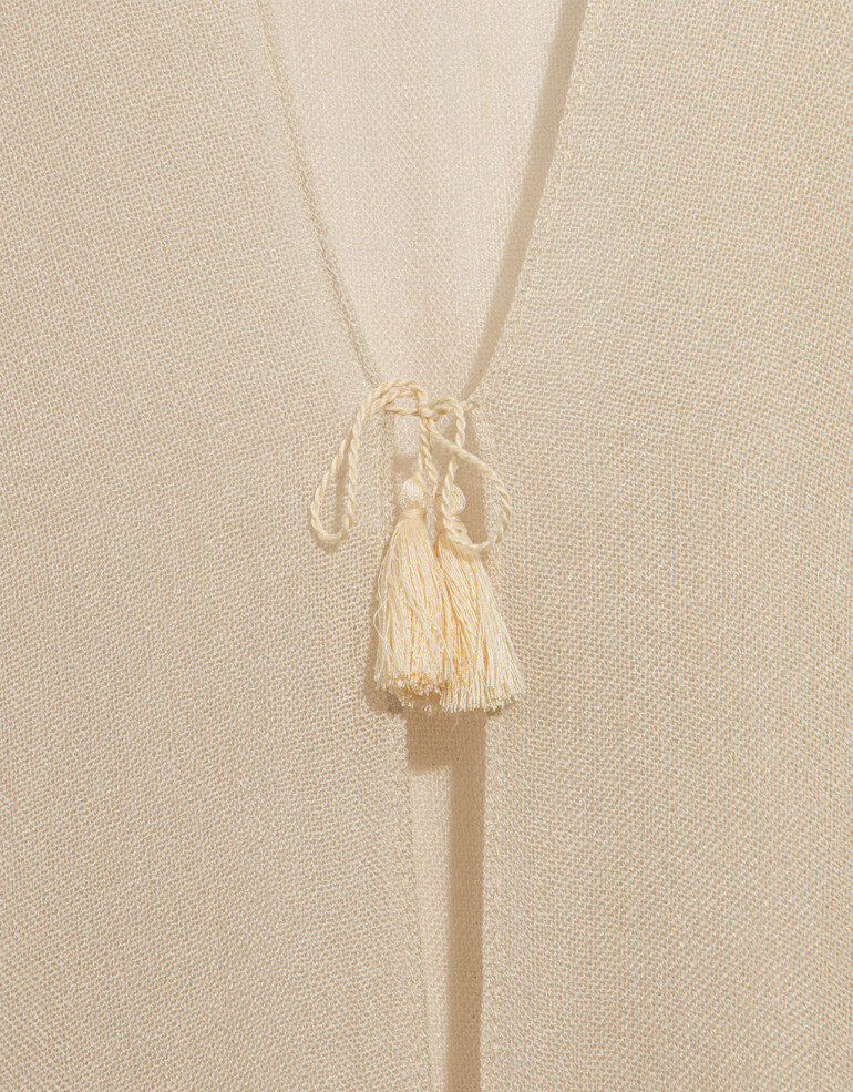 Kimonos Kimono Tejido Con Flecos - Blanco Crudo