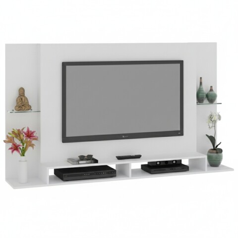 Rack Flotante Tv 60 Pulgadas Blanco - Con Estantes De Vidrio Y Pasacables Rack Flotante Tv 60 Pulgadas Blanco - Con Estantes De Vidrio Y Pasacables