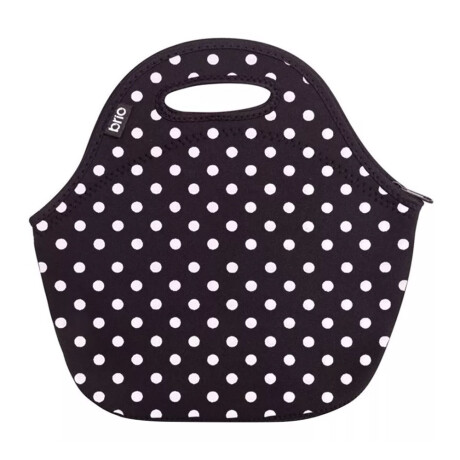 Lunchera Neopreno Brio Bolso c/Forro Aislante Térmico y Asa Negro Lunares Blancos