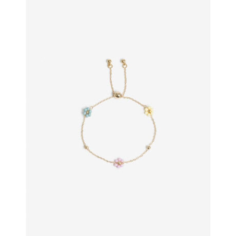 Pulsera Flexible Beads Flores Dorado
