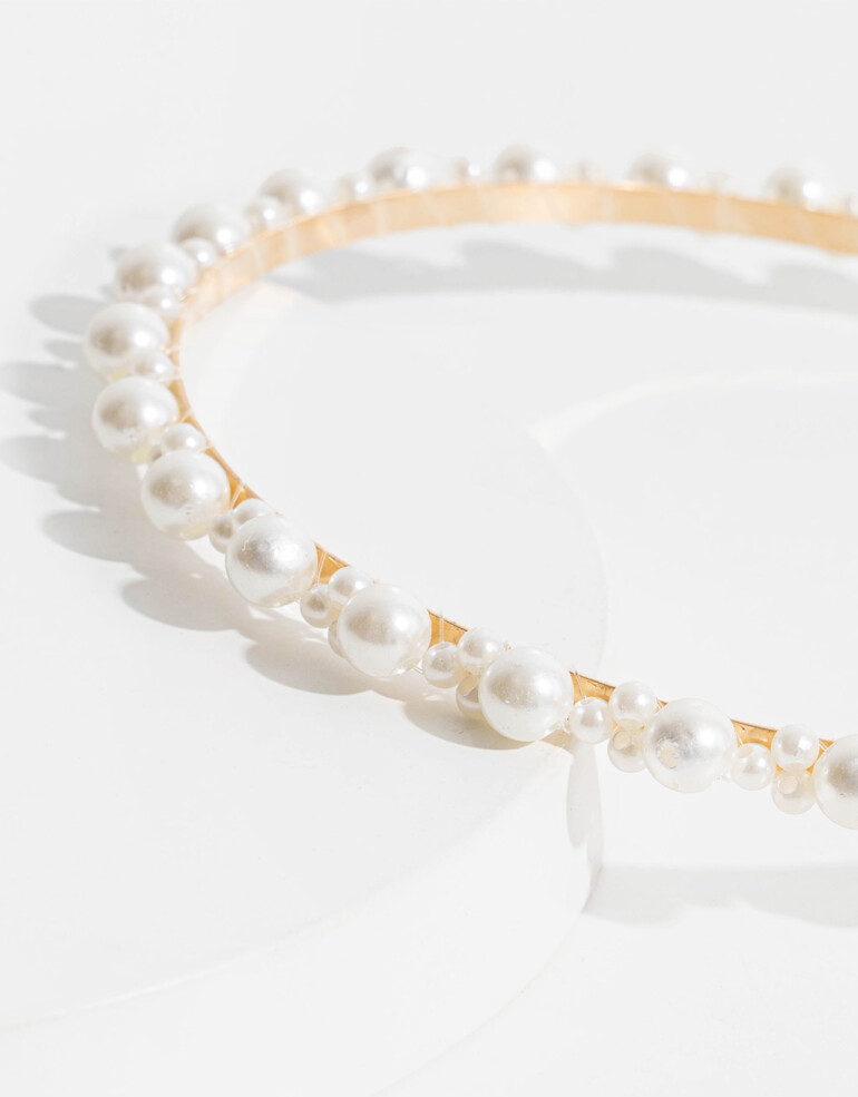 Vinchas Rígidas Perla Vincha Rígida Con Perlas - Blanco Crema
