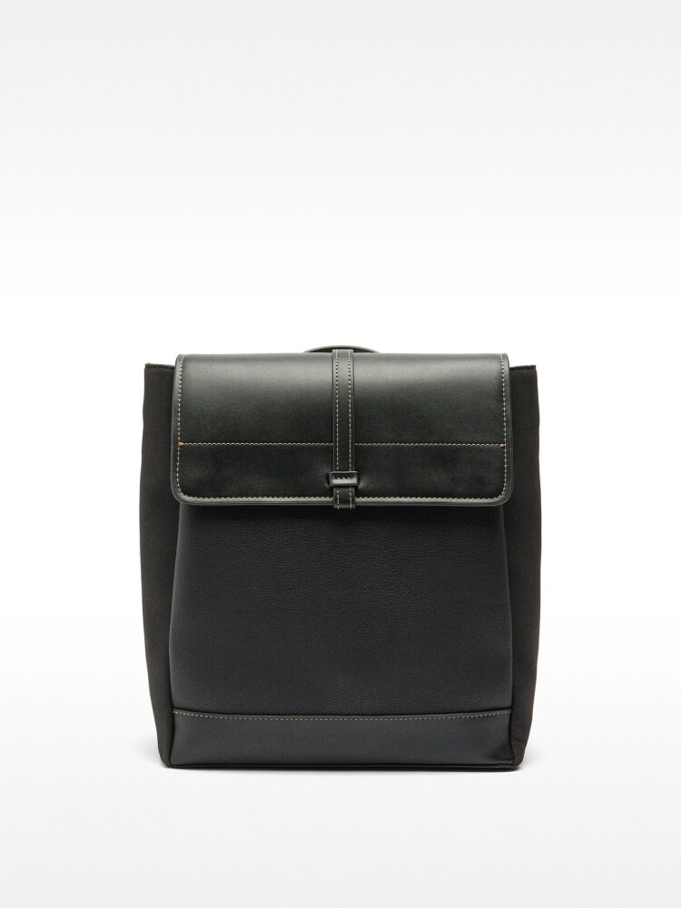 Mochila Efecto Piel Con Solapa negro