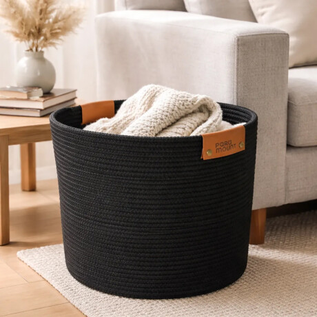 Cesto Canasto de Algodón con Asa Paramount Deco Ø38x30Cm Negro
