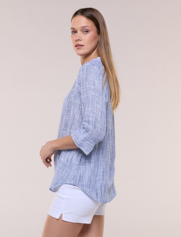 Blusa Con Textura Manga 3/4 AZUL