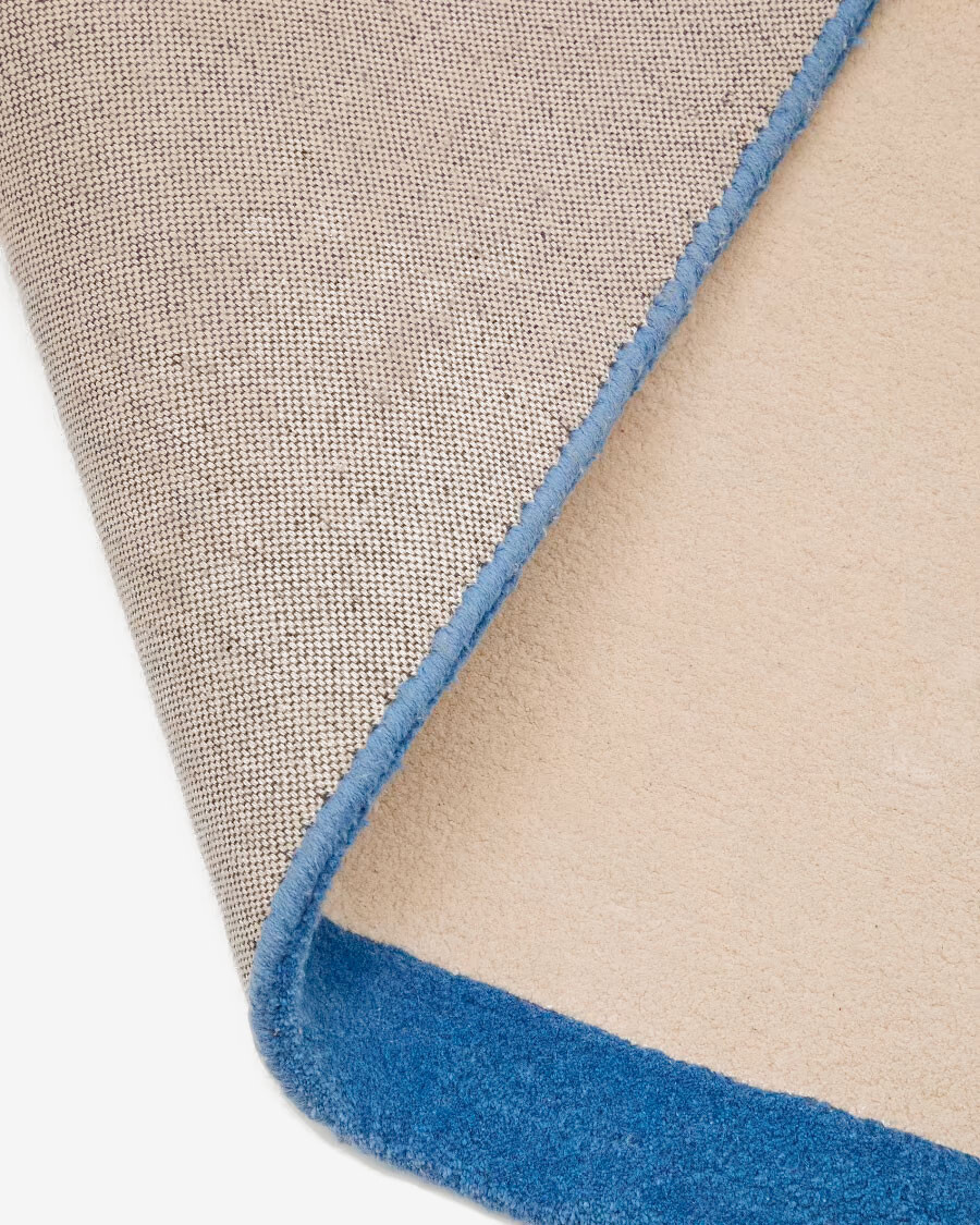 Alfombra Nalim 100% de algodón beige y azul 90 x 150 cm