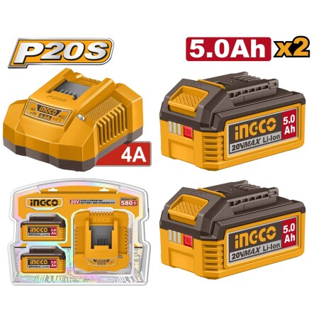 SET X 2 BATERIAS LINEA P20S 20V 5.0AH + 1 CARGADOR FBCPK2513 AMARILLO-NEGRO