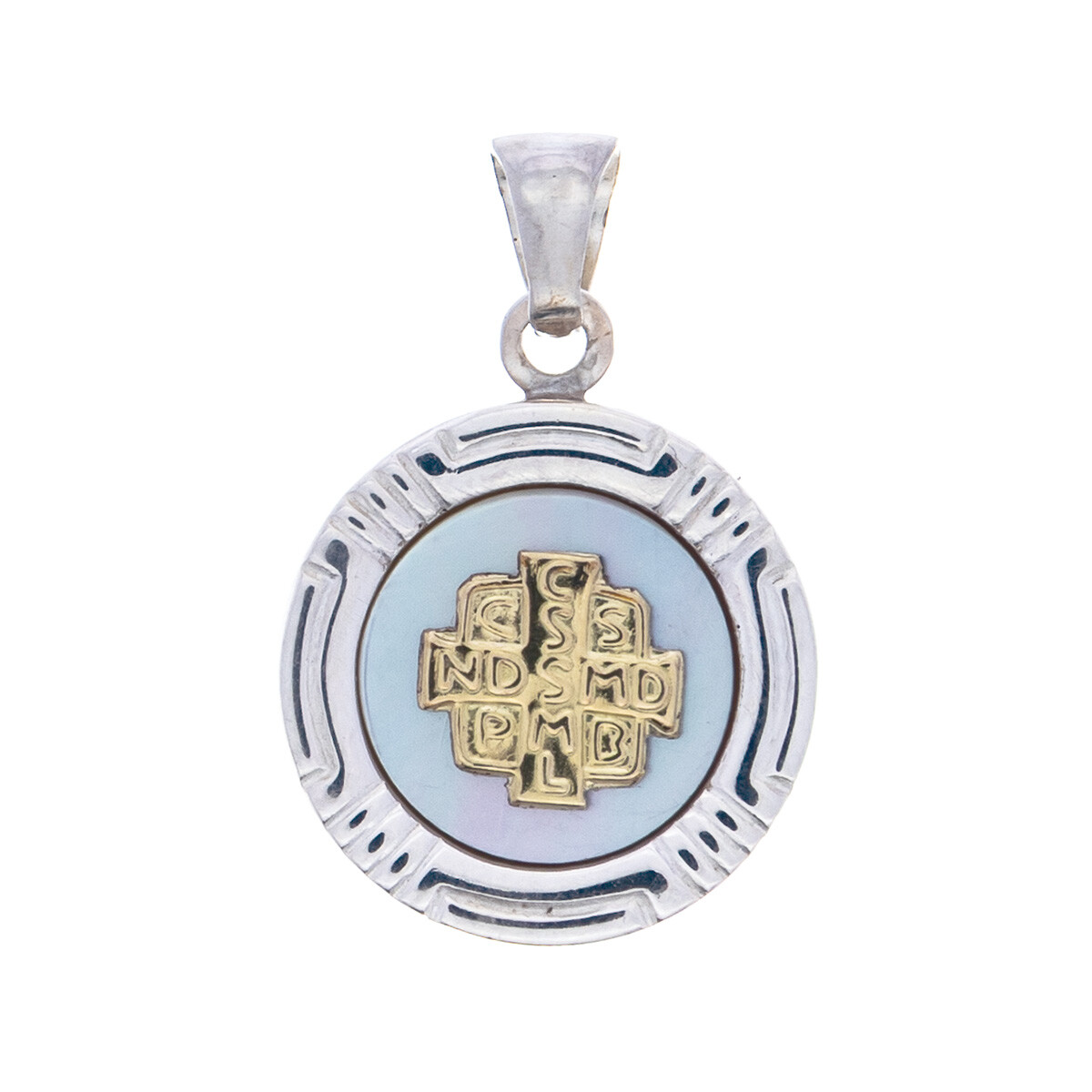 Medalla de plata 925 y double de oro 18 ktes con nácar, SAN BENITO 