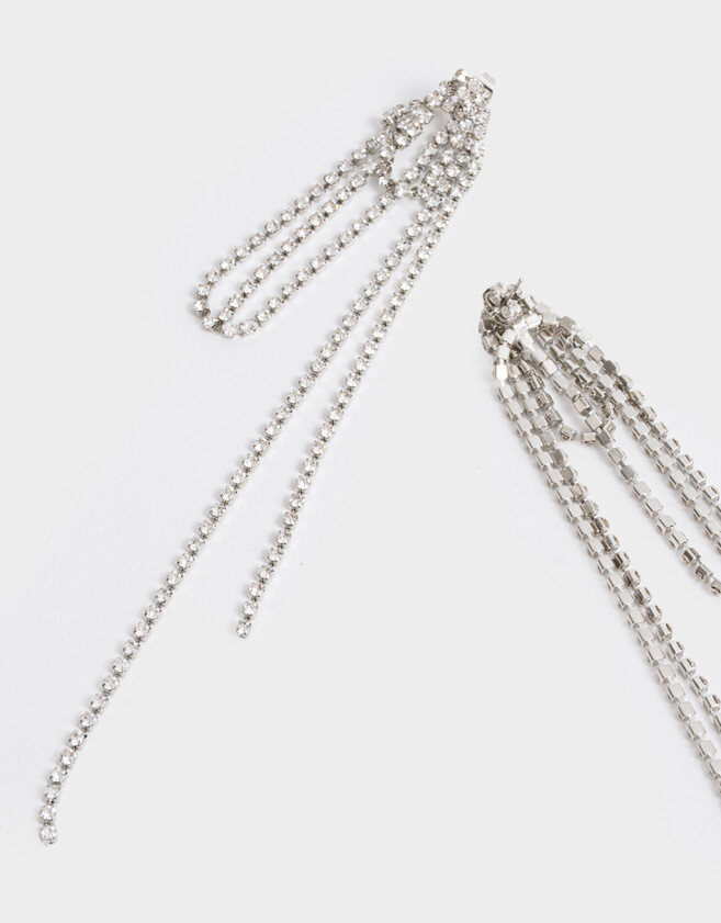 Aros Colgantes Largos Strass Aros Colgantes Largos Con Strass - Plateado