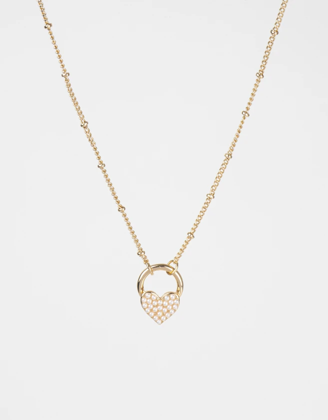 Cadena Corta con Dije Con perlas Collar Con Dije De Corazón - Dorado