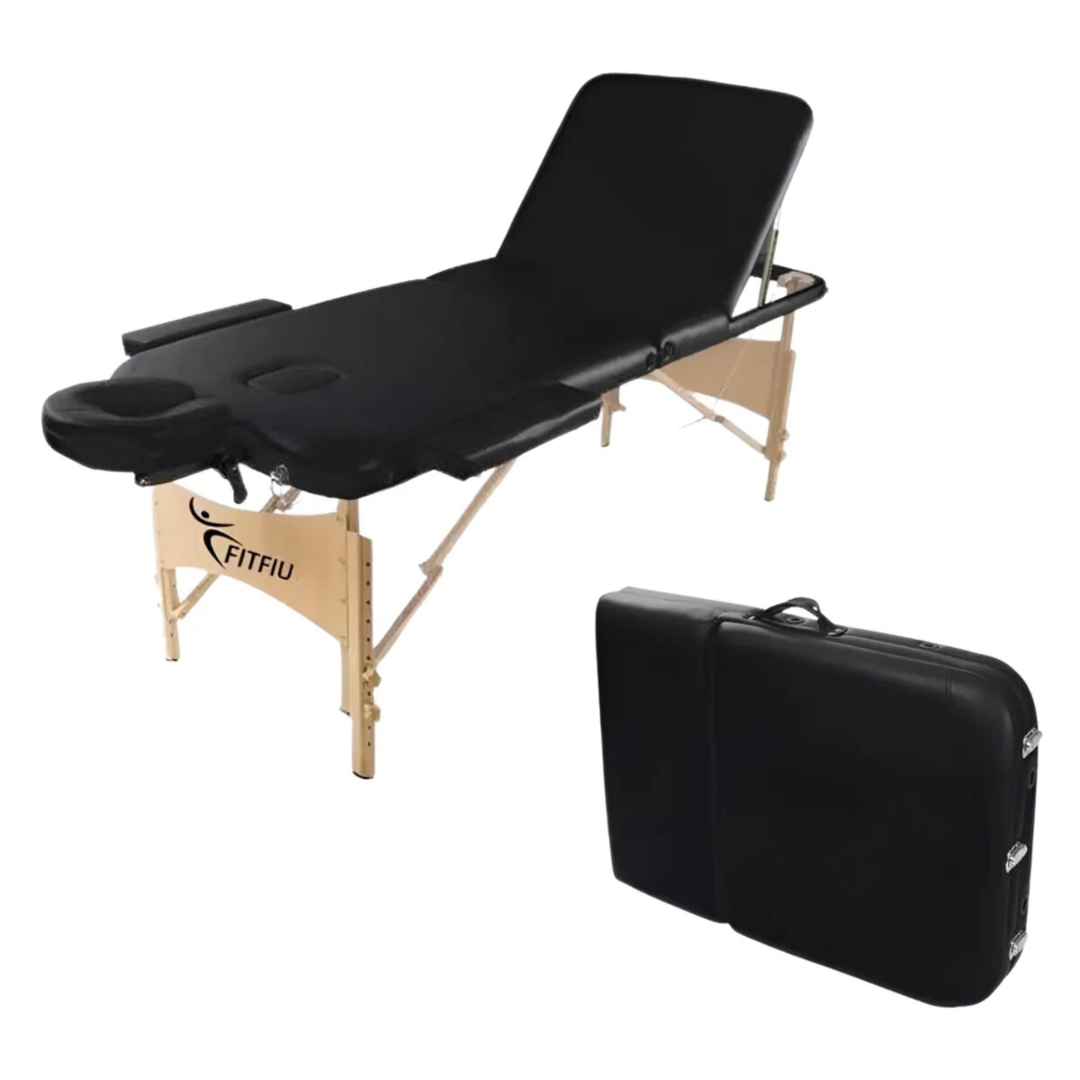 Camilla Portátil 3 Cuerpos Profesional Lumax de Madera 185x60cm - Negro 