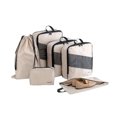 Set de 6 organizadores de ropa para viaje Beige