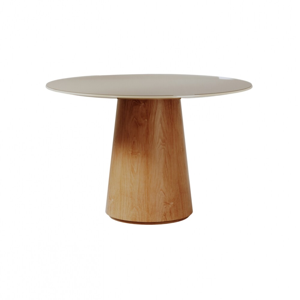 Mesa de Comedor Zara - Redonda - Línea Manhattan Vidrio - Blanco/Marrón
