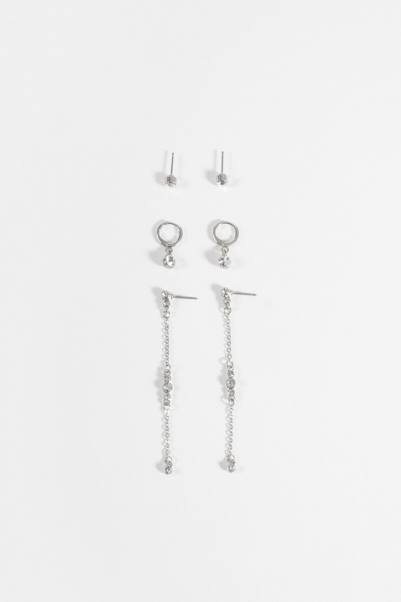 Set de 3 caravanas strass plateado