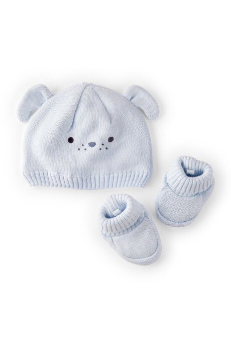 Gorro y escarpines de algodón, diseño perrito Gorro y escarpines de algodón, diseño perrito