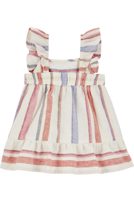 Vestido de lino ecovero, con volados, diseño a rayas Vestido de lino ecovero, con volados, diseño a rayas