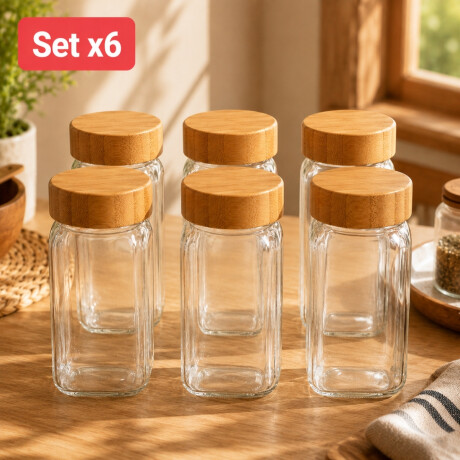 Frasco especiero con tapa de madera x6 TRANSPARENTE