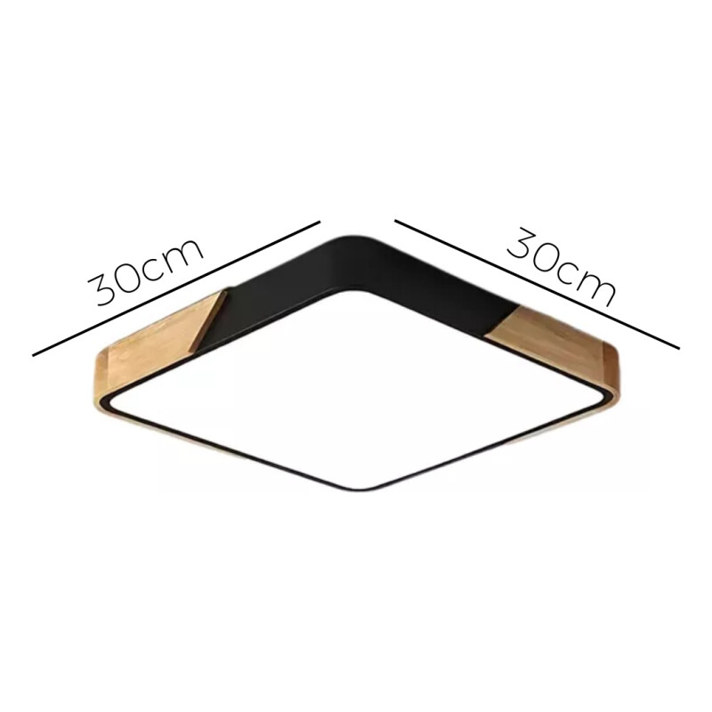 Luminaria Plafon Led Cuadrado 30cm Metal Y Madera Colores Negro