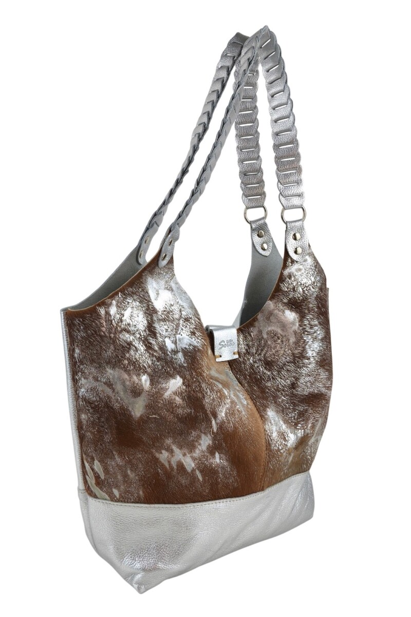 Tote bag de cuero Plateado con marrón