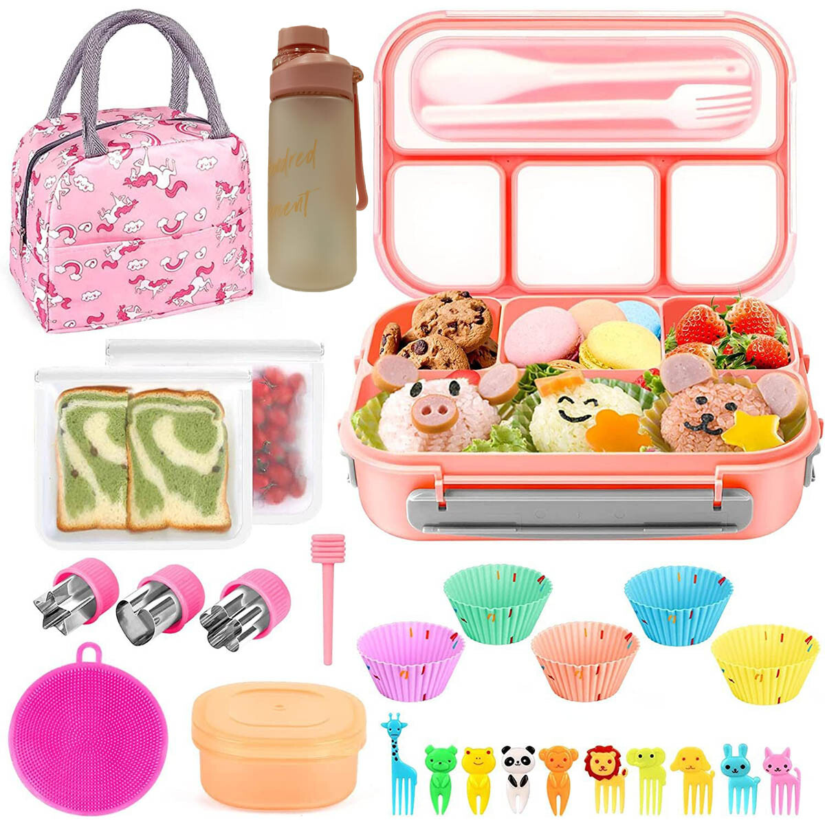 Set X27 Lunchera Térmica Tupper Vianda+ Botella+ Acc - Rosa 