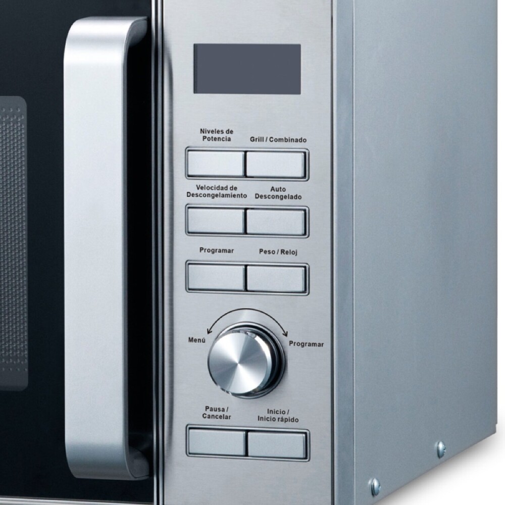 MICROONDAS 25 LTS. DIGITAL - GRILL - SILVER 900W – 6 NIVELES - FRENTE INOX. negro