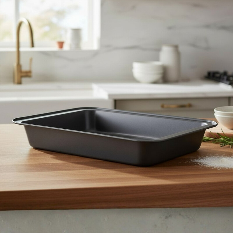 Asadera honda antiadherente rectangular 30x20x4 cm GRIS