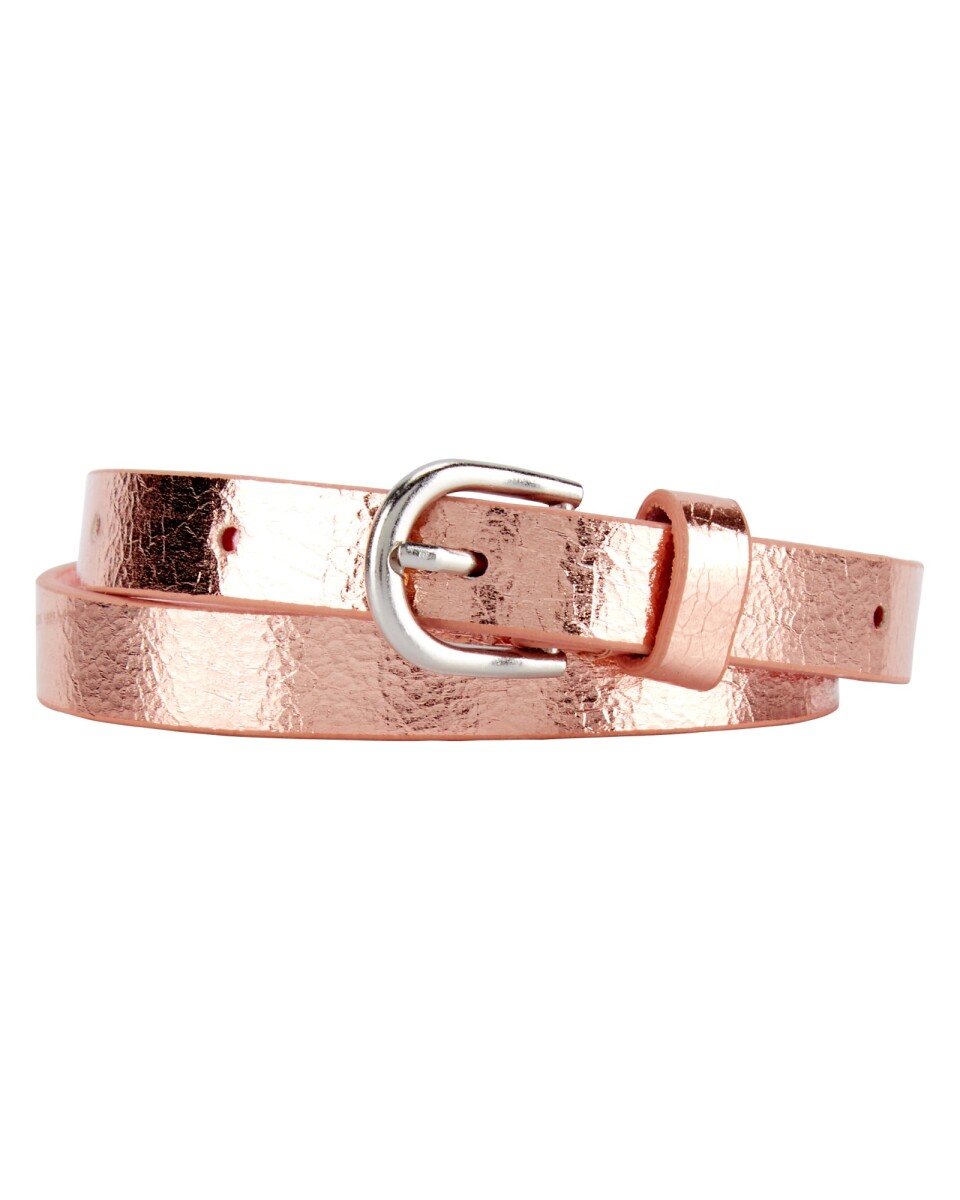 Cinturón metalizado color oro rosa 