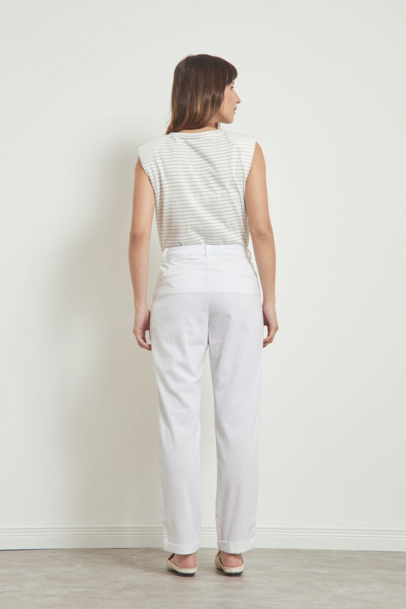 Pantalón de lino cintura paperbag blanco