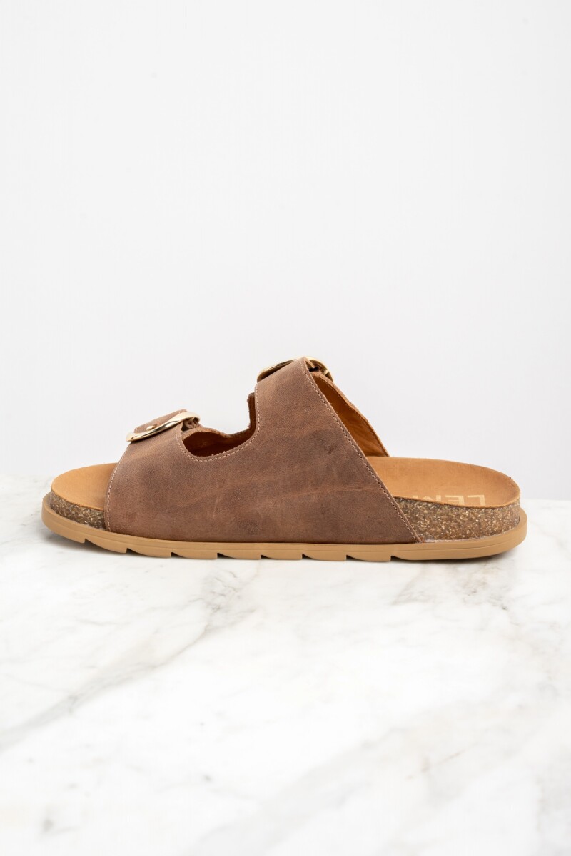 Sandalia Cuero Hebillas Marrón